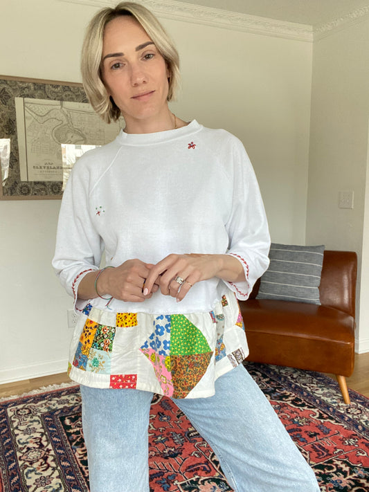 Vintage Raglan Sweatshirt with Embroidery & Patchwork