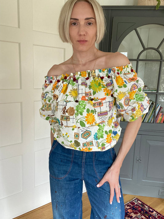 Handmade Quilt Bubble Top with Puff Sleeves