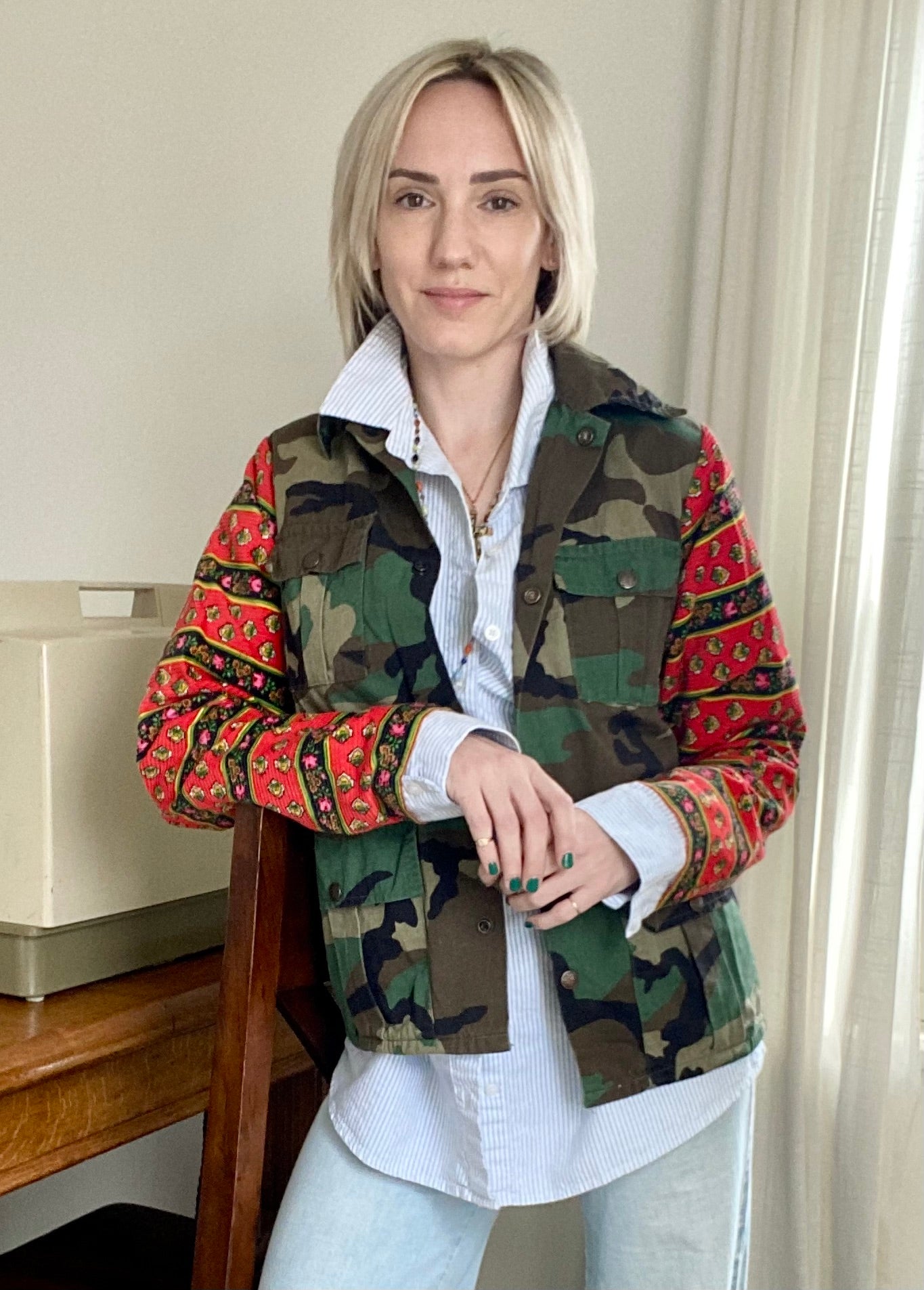 Vintage Camo Jacket with Colorful Contrast Sleeves